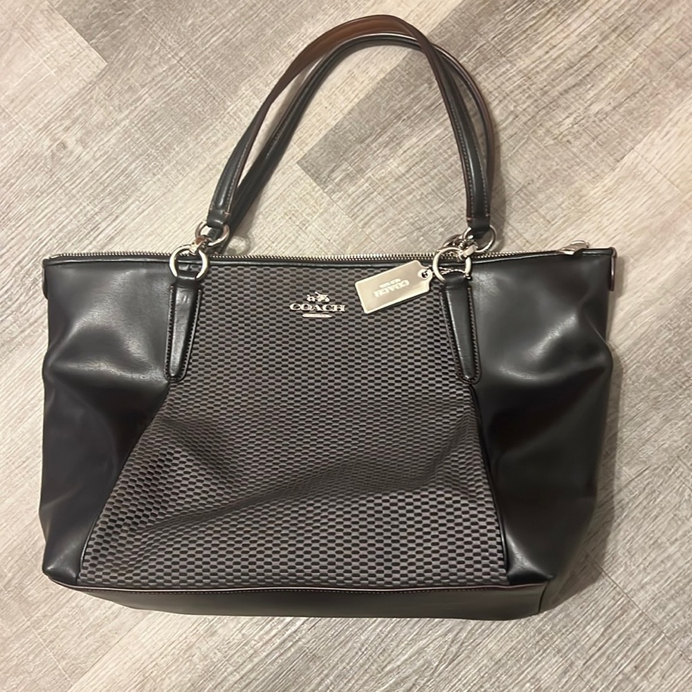 Coach legacy jacquard & black leather Ava tote